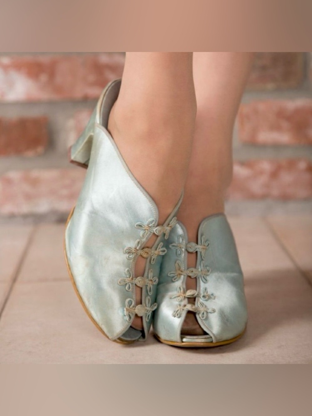 1940s couture Daniel Green Boudoir Satin Heeled Slippers pale blue
